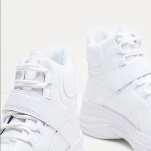 white chunky high top sneakers